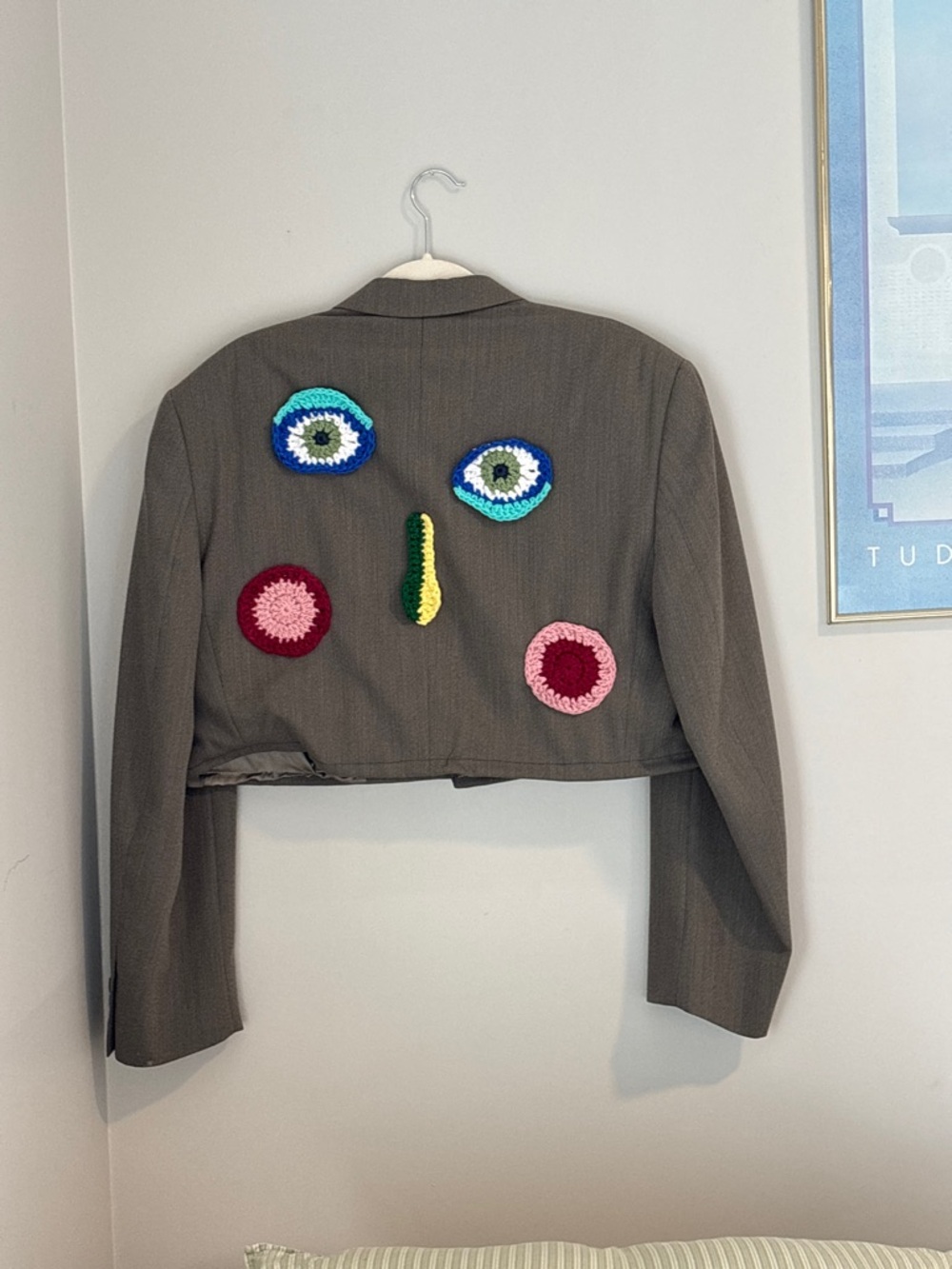 Cropped Women's Blazer Jacket in Olive Gray